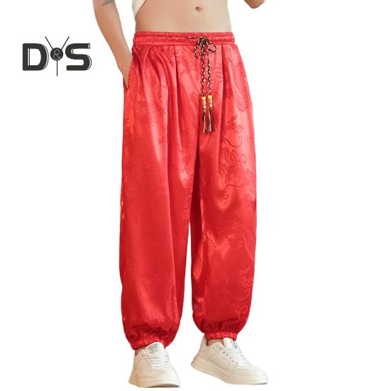 

Мужские повседневные брюки с этническим винтажным принтом, эластичным поясом, многокарманным дизайном, спортивные брюки, шаровары, повседневная одежда XXL красный