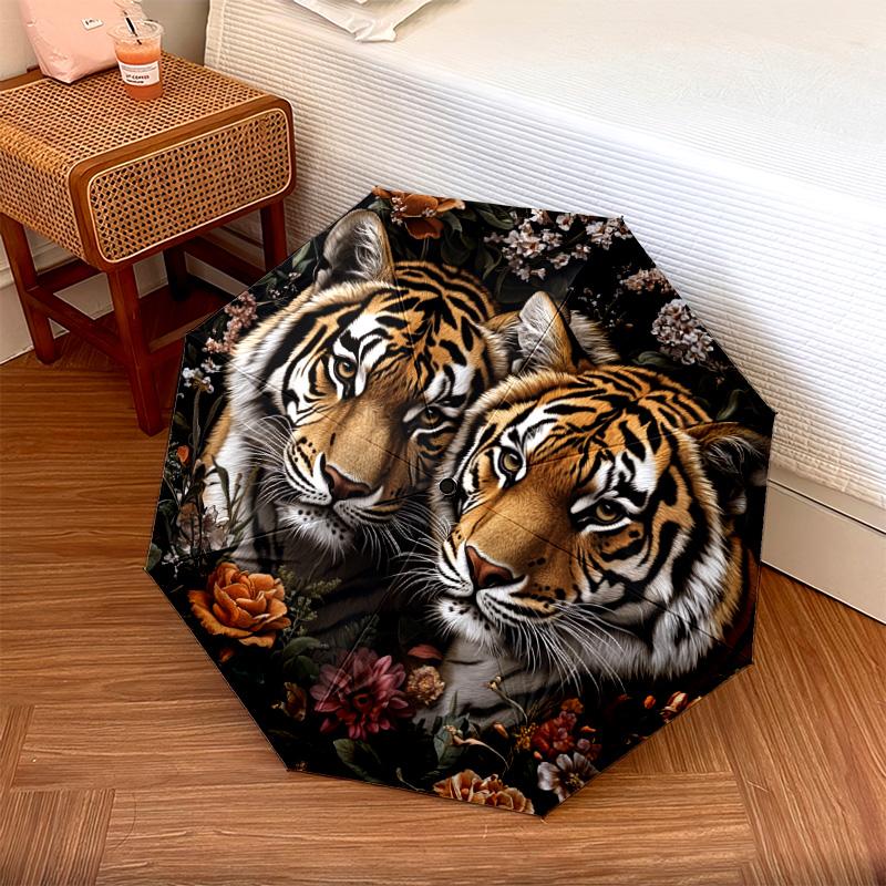

1 PC Automatic Folding Umbrella - Tiger Artwork Pattern, Portable & Foldable Design with 8 Ribs, Christmas Birthday Gifts