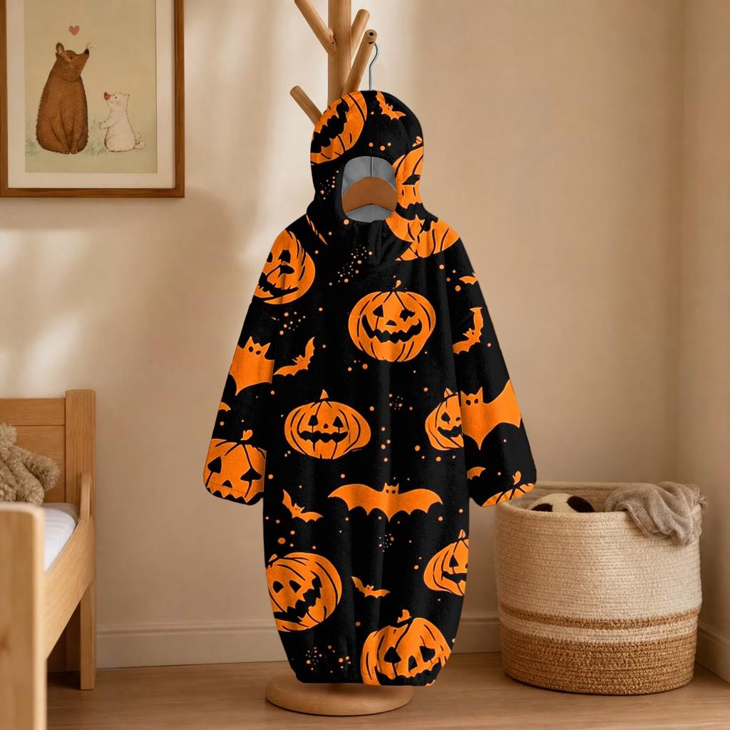 Kids Halloween Printed Flannel Romper Pajama Set for Fun Holiday Sleepwear