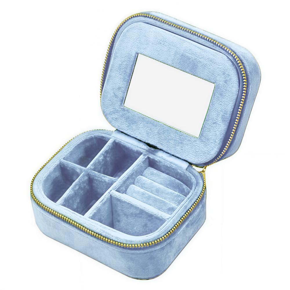 Travel Portable Luxury Velvet Jewelry Box With Mirror Zipper Mini Ring Earrings Necklace Storage Organizer Case Jewelry Gift Box Velvet
