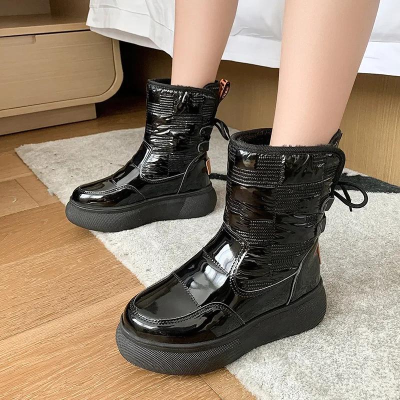 Fashion Warm Fur Ankle Furry Boots Women Snow Shoes Platform Pu Short Leather Boot Winter Thick Plush 2025 White Botas Mujer 40