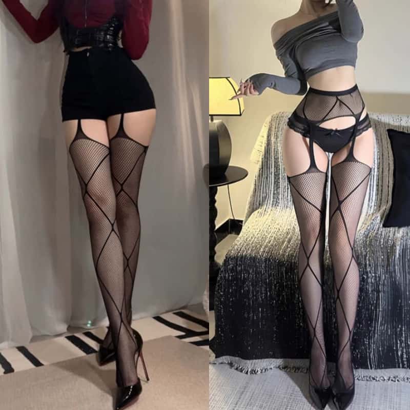 Freeauce 5Xxxl Plus Size Woman'S Stockings Fishnet Tights Sexy Large Mesh Hollow Out Pantyhose Garter Belt Night Club Party Wear