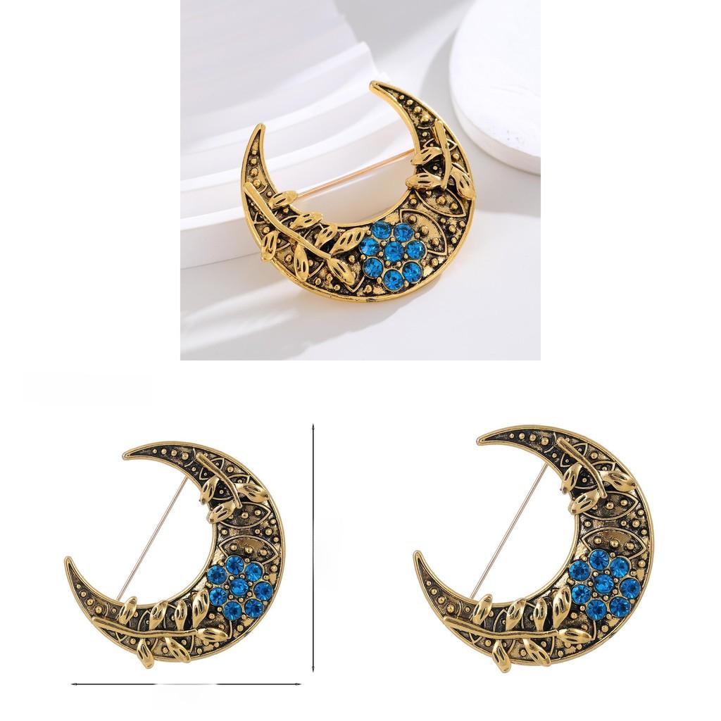 Vintage Moon Pendant Brooch With Zinc Alloy Long Chain For Unisex Fashion Accessories