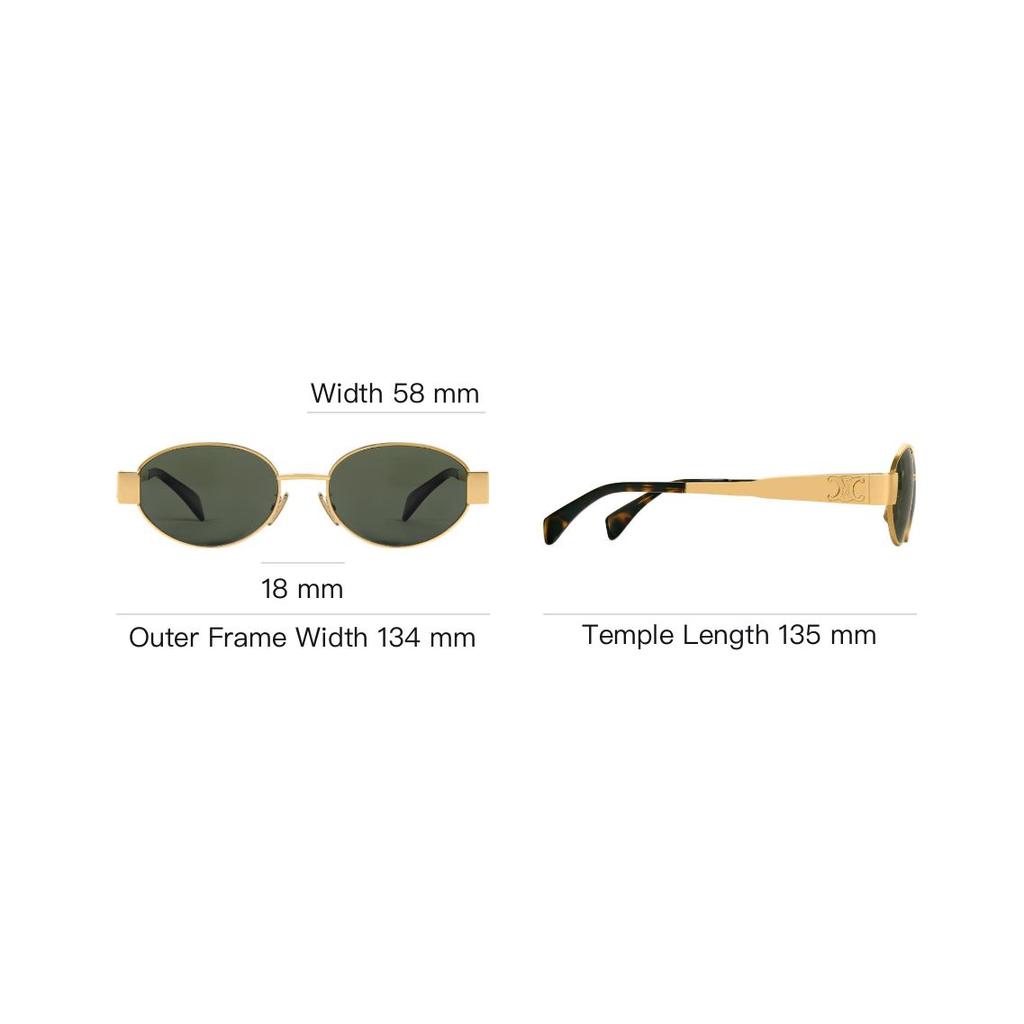 Celine Triomphe Metal Side Logo Engraved Oval Sunglasses Women Sunglasses Gold CL40235U-30N