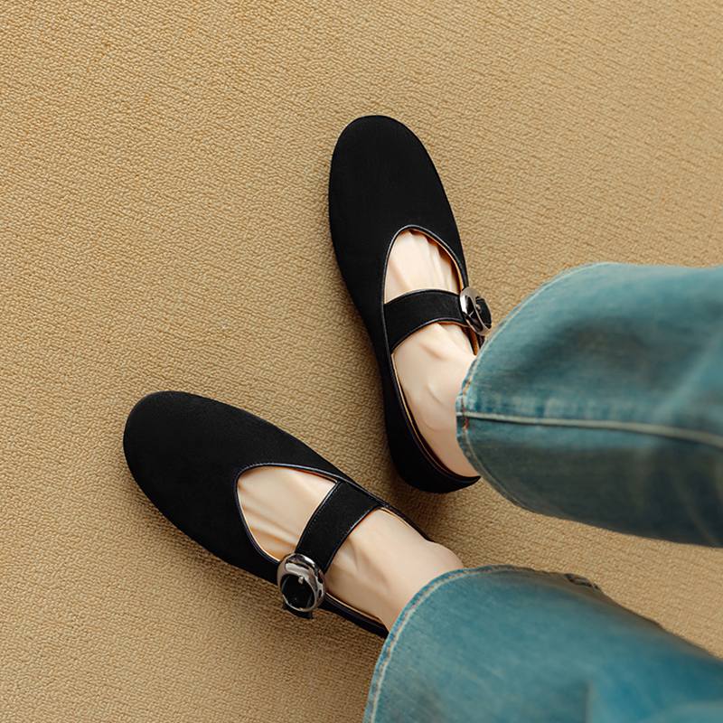 Krazing Pot Piele de Oaie Suedeză Vară Mărimea 40 păr de cal leopard mary janes Tocuri Joase vârf rotund Balerini eleganți decupați