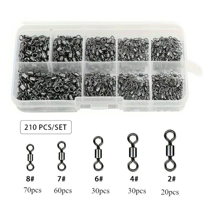 210lots Fishing Swivels Set with 5 Different Size Corrosions Resistant Metal Connectors for Professional Anglers