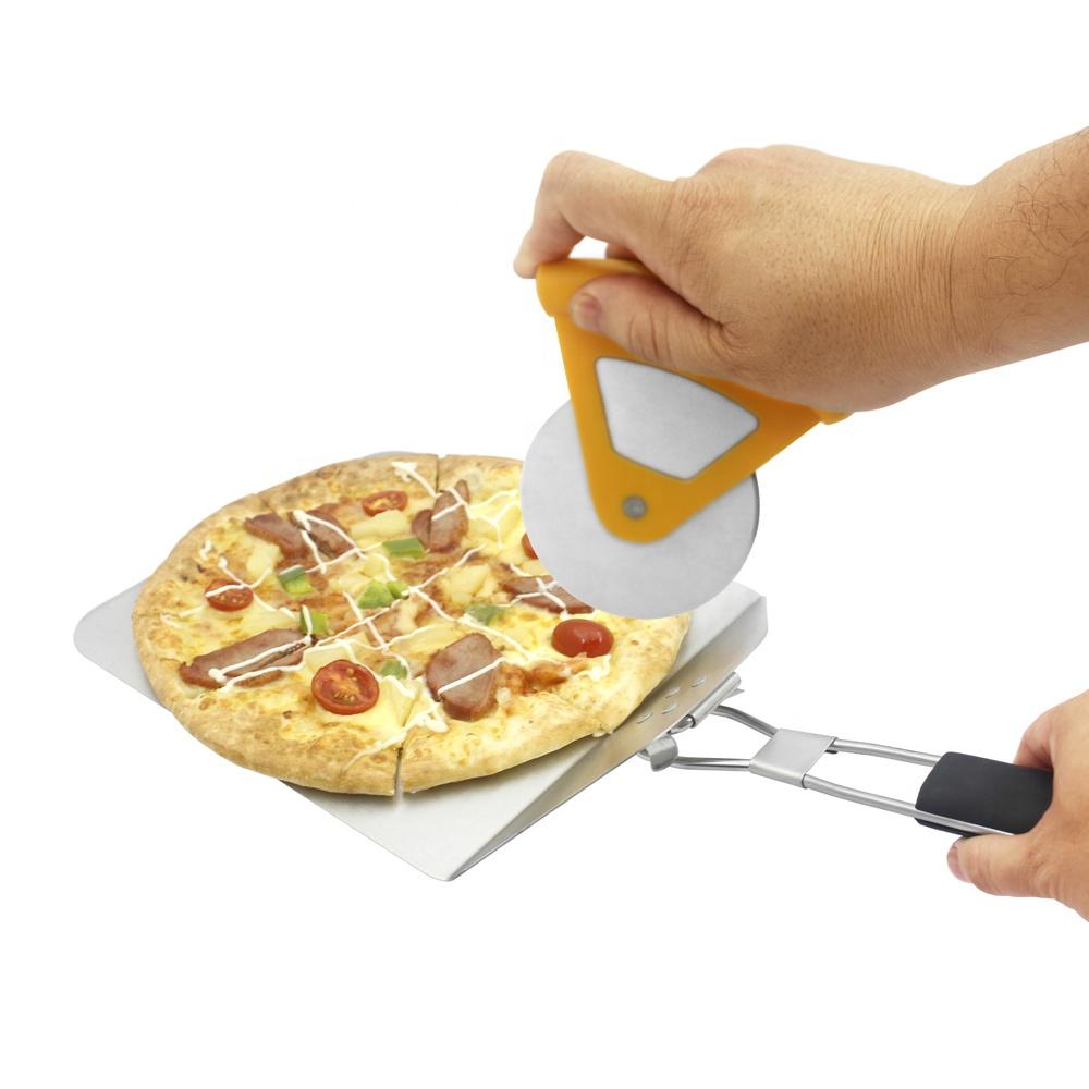 Heavy-Duty Metal Pizza Turning Spatula with Cutter Set Foldable Large Paddle and Pizza Peel Lifter for Large Baking Tasks