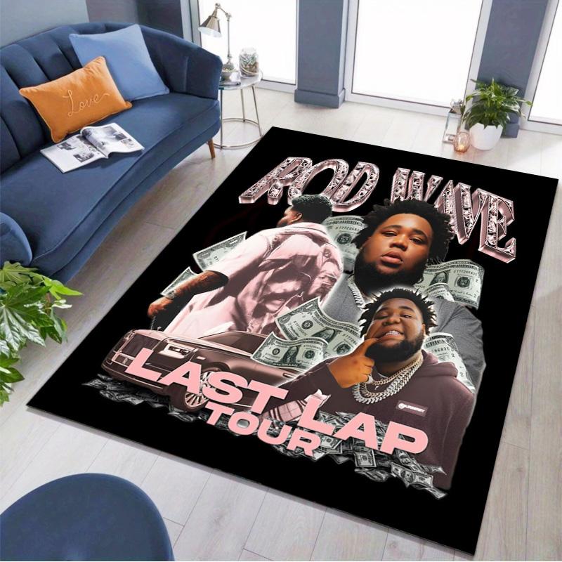 Tapis de sol rectangulaire antidérapant avec impression d'étoile hip-hop Rapper Rod Wave Tapis de décoration pour chambre de fan de musique et de jeux