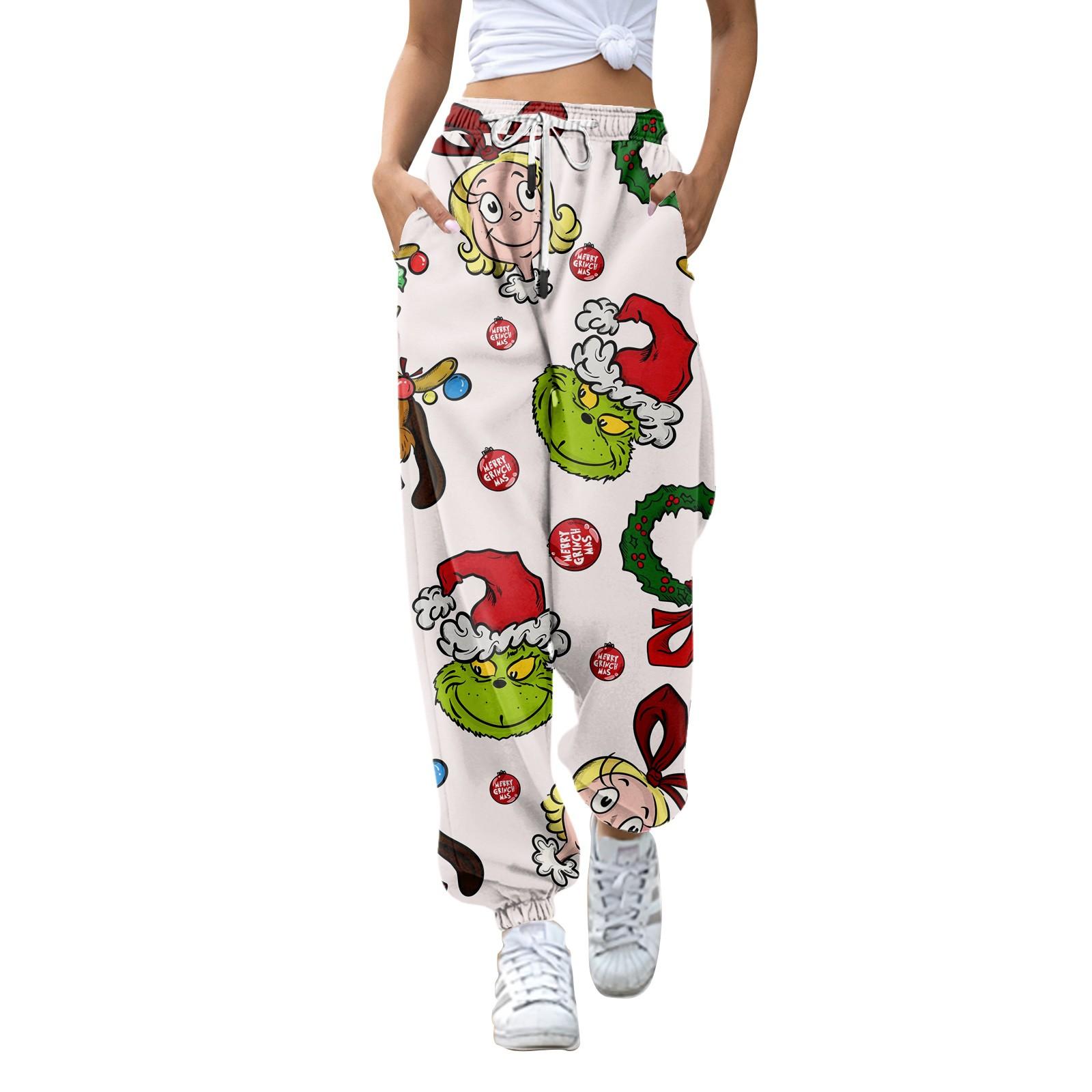 

Women s Fashion Christmas Loose Drawstring Waist Solid Color Casual Sports Pants S