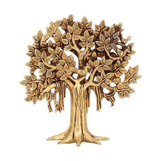 Brass Kalpavriksha Tree Showpiece Birds Sitting On Branch Table Decor Handicraft Decoration Vaastu Fengshui Gift with Antique Polish