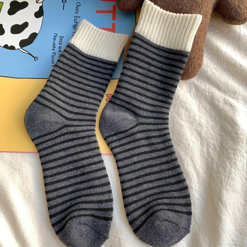 Damen Herbst Winter Socken Verdickte Warme Wollstrümpfe Gerippt Gestreift Frotteesocke Mode Socke Einfarbig Schlicht Vertikal Gestreift
