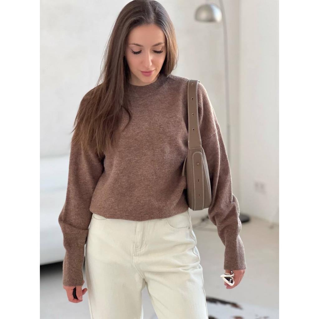 Einfarbiger Rundhals-Pullover für Damen | Weiches Strickoberteil | Lässige lockere Passform