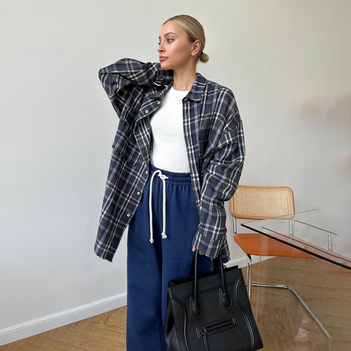 Женские весенне-осенние темпераментные клетчатые рубашки с воротником и длинными рукавами — фото 9