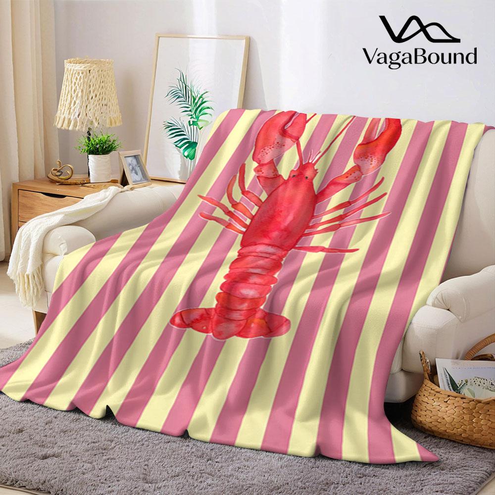 Aquarell Hummer Streifen Aufdruck Decke Geeignet für Sofas Betten Büros Reisen Campingstühle Warme Plüschdecke
