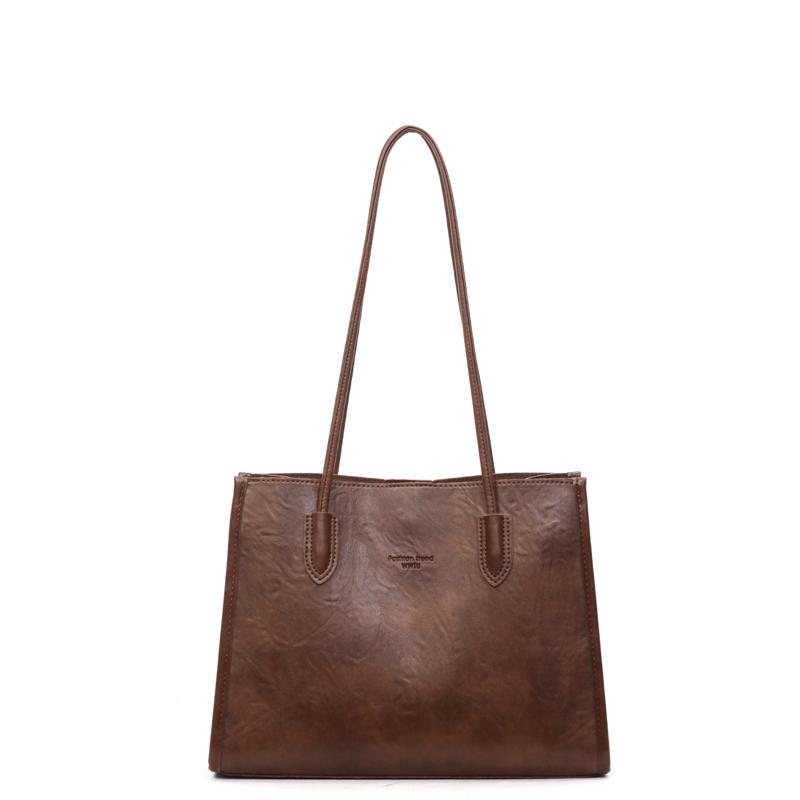 Structured Leather Tote Bag with Long Handle Large Capacity Everyday Fashion Shoulder Bag
