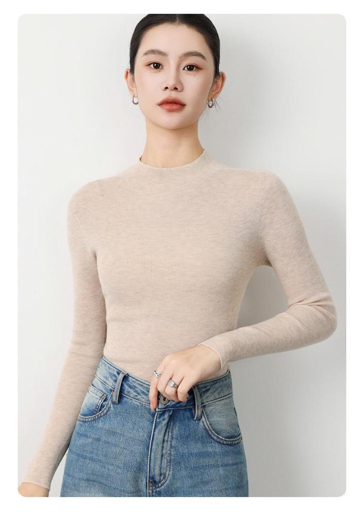 Top-Quality Seamless 100% Wool Half-High Neck Sweater, Slim Fit Knit Base Layer for Autumn & Winter.
