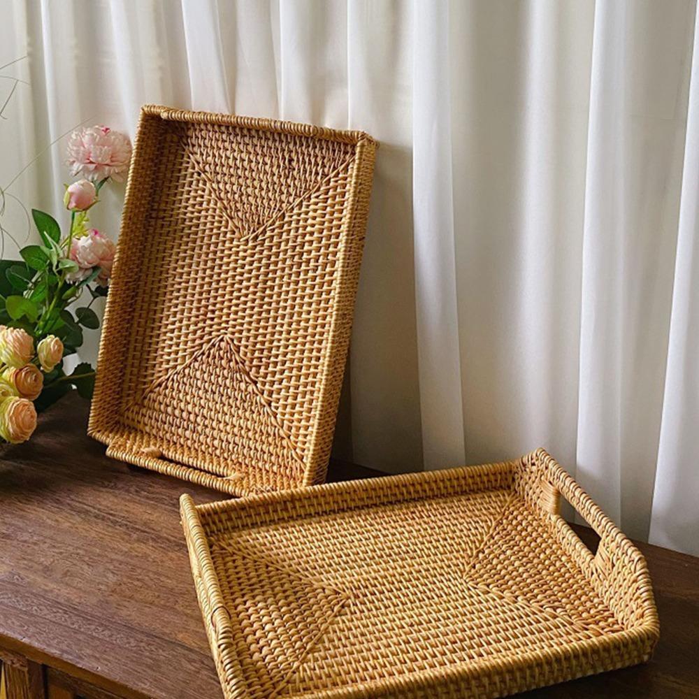 Woven Craft Tray with Handles Woven Fiber Decorative Tray Storage Tray Food Serving