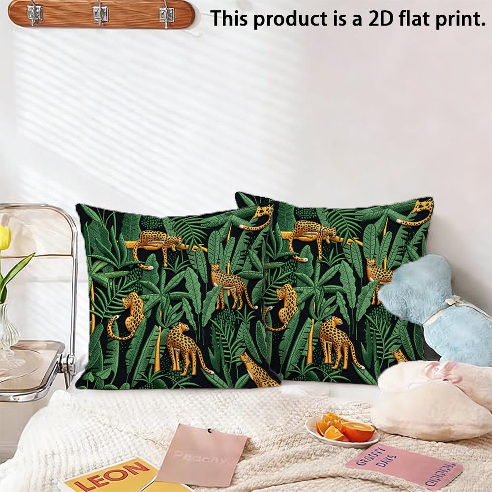 2pcs Jungle Leopard Print Throw Pillow Covers,Wild Tropical Animal Decorative Cushion Cases for Sofa Bedroom Living Room