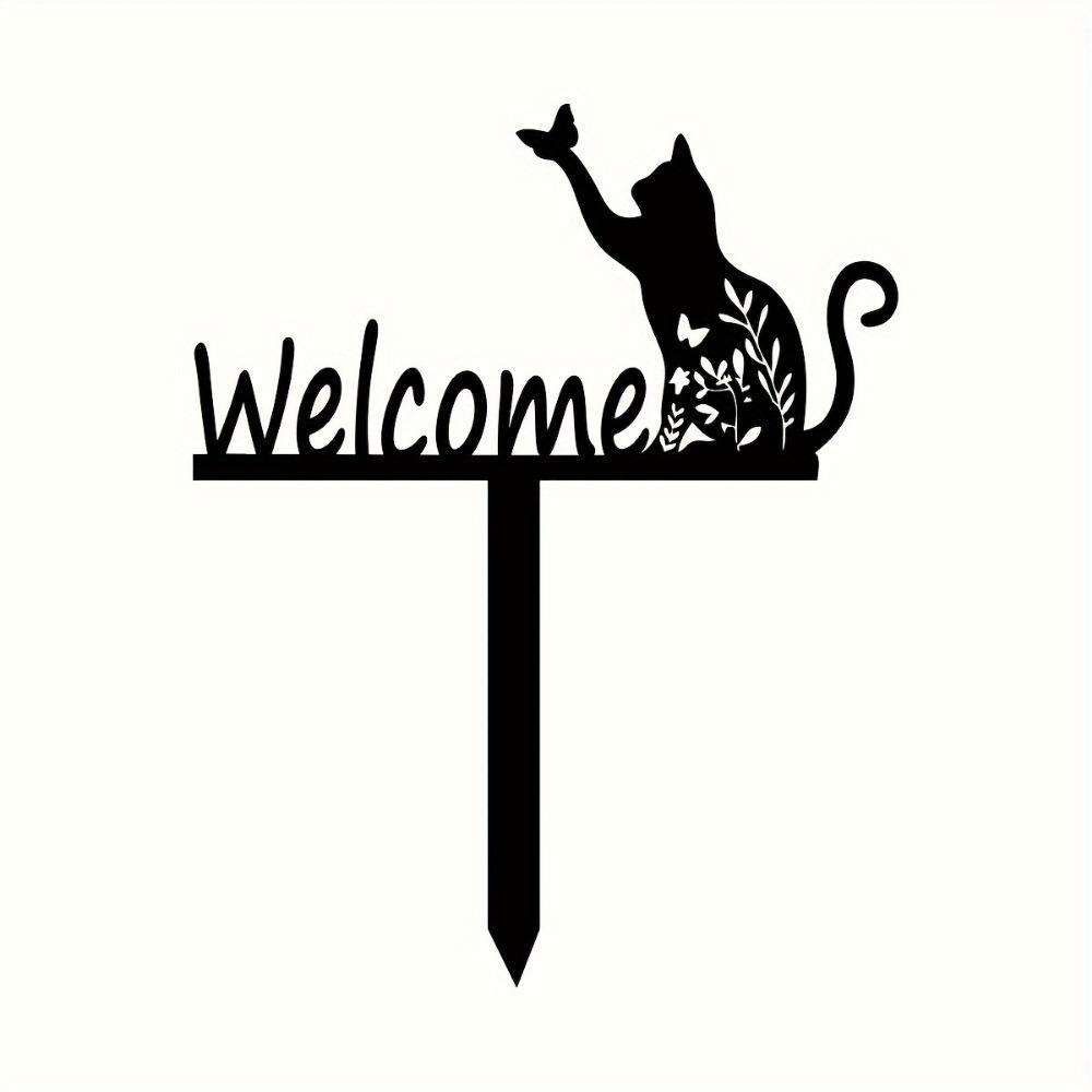 

Metal Cat Silhouette Garden Sign Outdoor Patio Decor Lawn Stake
