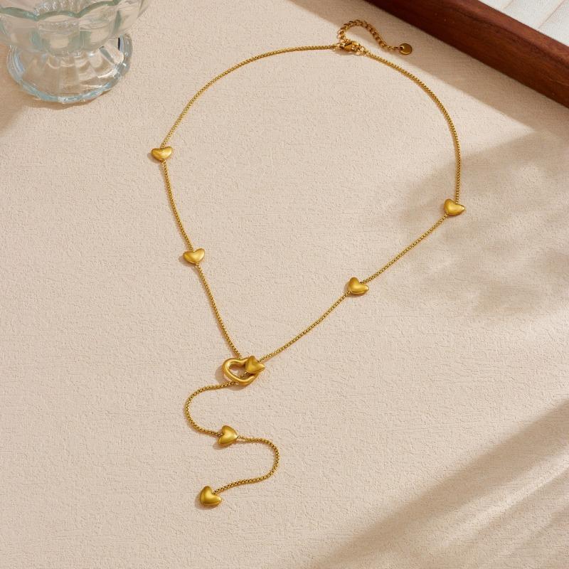 Gold Plated Stainless Steel Multi-Heart Y Drop Necklace
