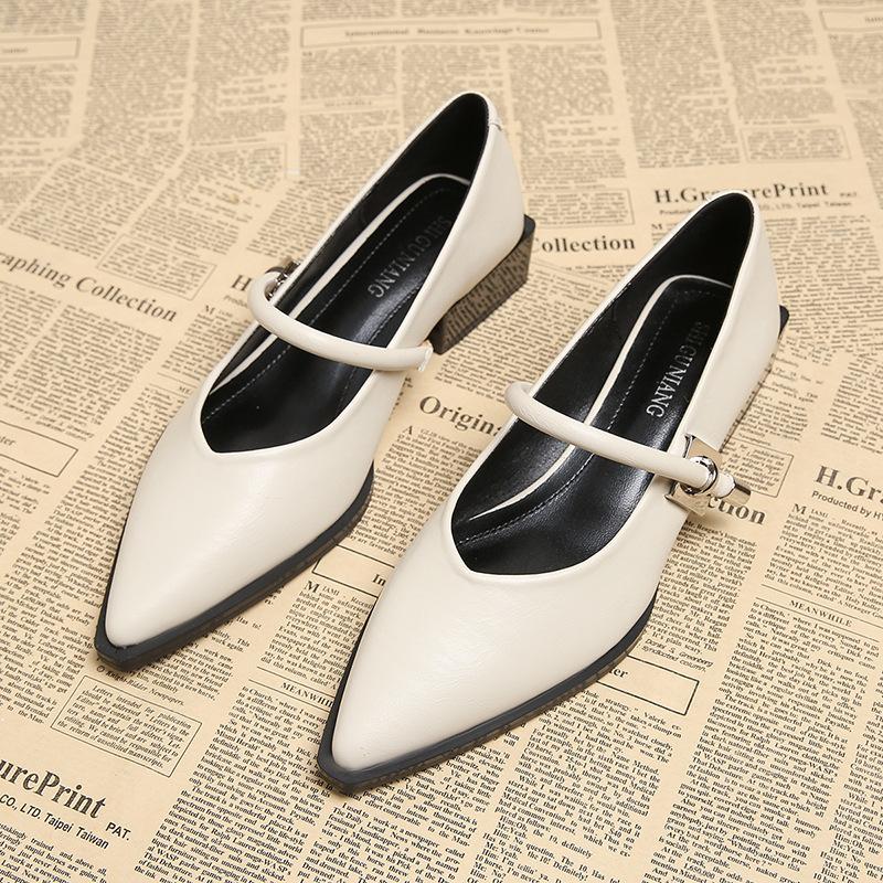 73598-1 Spring and Summer Women's Shoes 2025 Popular Versatile Comfortable Pointed Shallow Mouth Shoes Thick Heel Retro Single Shoes