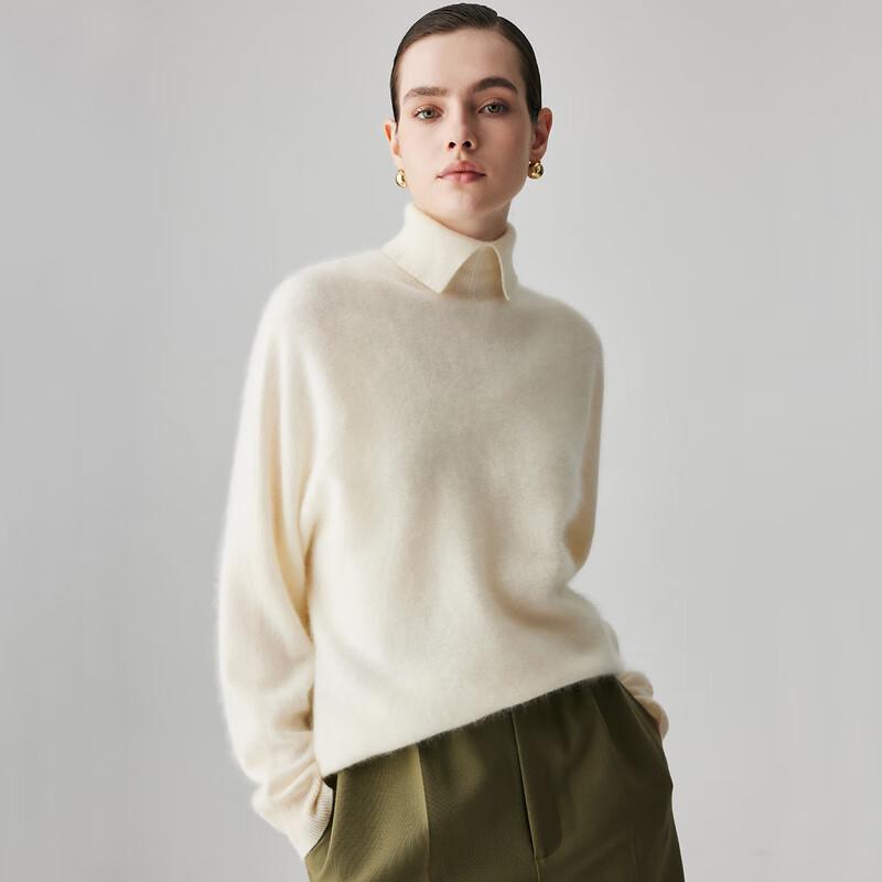 

PARLO Women s Pure Cashmere Turn-down Collar Sweater L