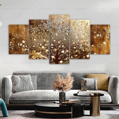 Arbre de Vie Abstrait 5 Pièces Affiches Luxe Léger Images Art Mural pour Salon Peinture sur Toile Décoration Intérieure Moderne SANS CADRE
