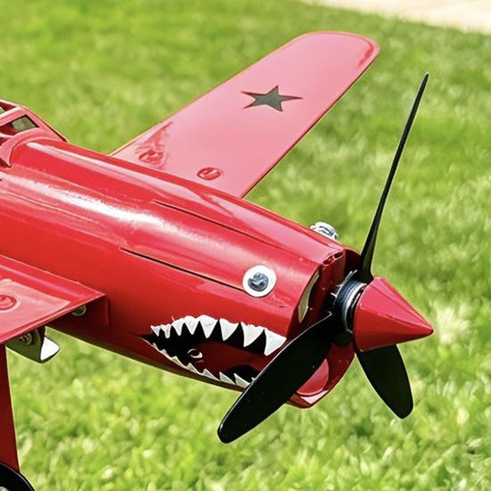 Red Airplane Wind Spinner 3D Kinetic Metal Wind Sculpture 360 Rotating Windmill Stake Yard Art for Front Porch Backyard Lawn Flower Bed Garden Decor