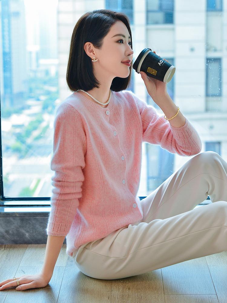 Dámský kašmírový kardigan Qinghe kašmír 30% kašmír 70% vlna podzimní a zimní kašmírový kardigan měkký a teplý