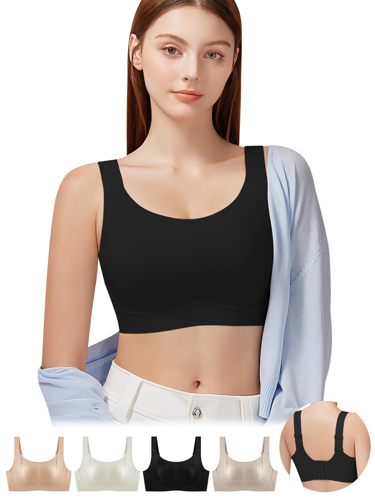 

Бюстгальтер на 2 размера больше, беспрецедентный тройной и бюстгальтер с высоким боковым дизайном для красивой груди, беспроводной и больших размеров [veimia] для похудения груди чёрный