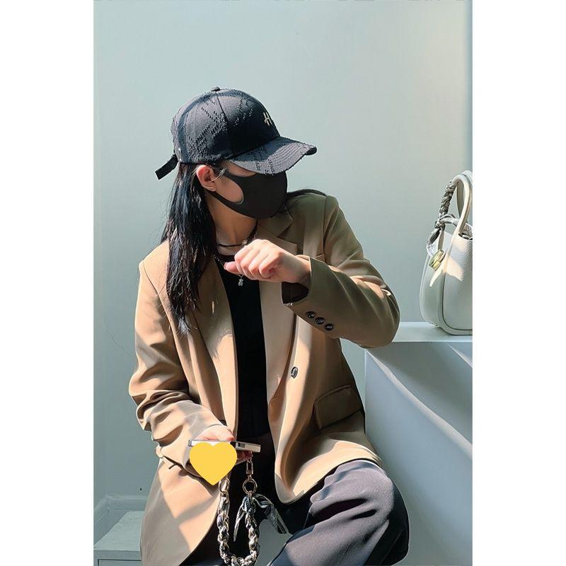 Women's Black High-End Street Style Coffee Blazer - Spring/Autumn 2025 Loose Casual Suit Top