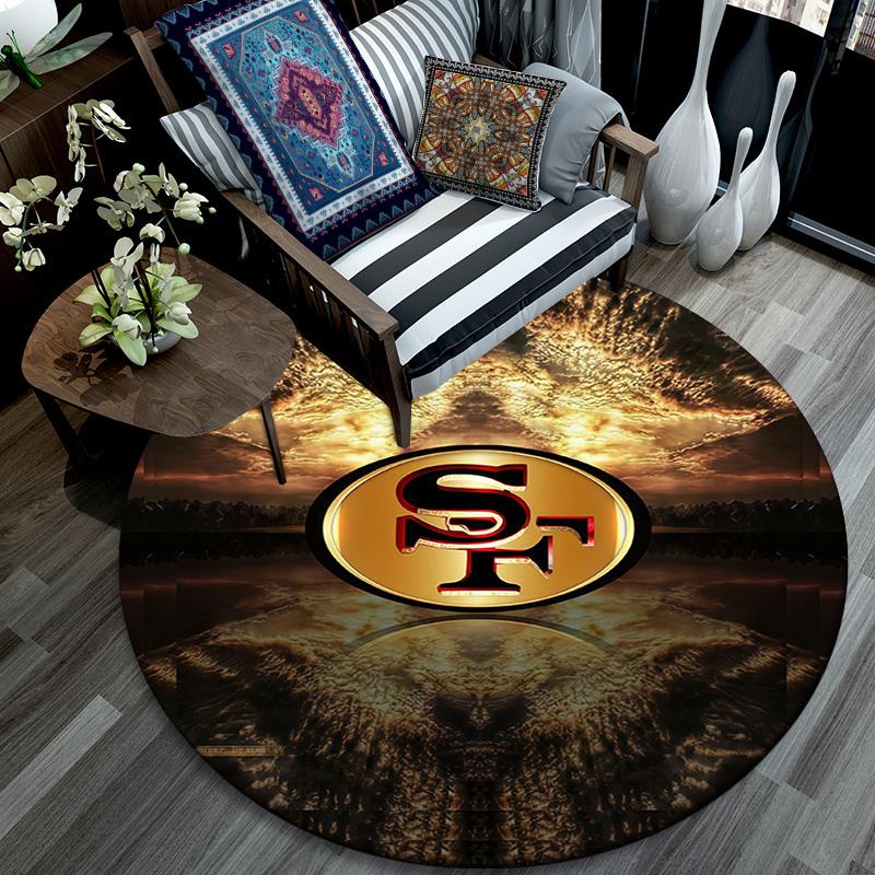 San Francisco 49ers 2. Runde Teppich, Teppich für Wohnzimmer Schlafzimmer Sofa Spielzimmer Dekor, Rutschfeste Bodenmatte