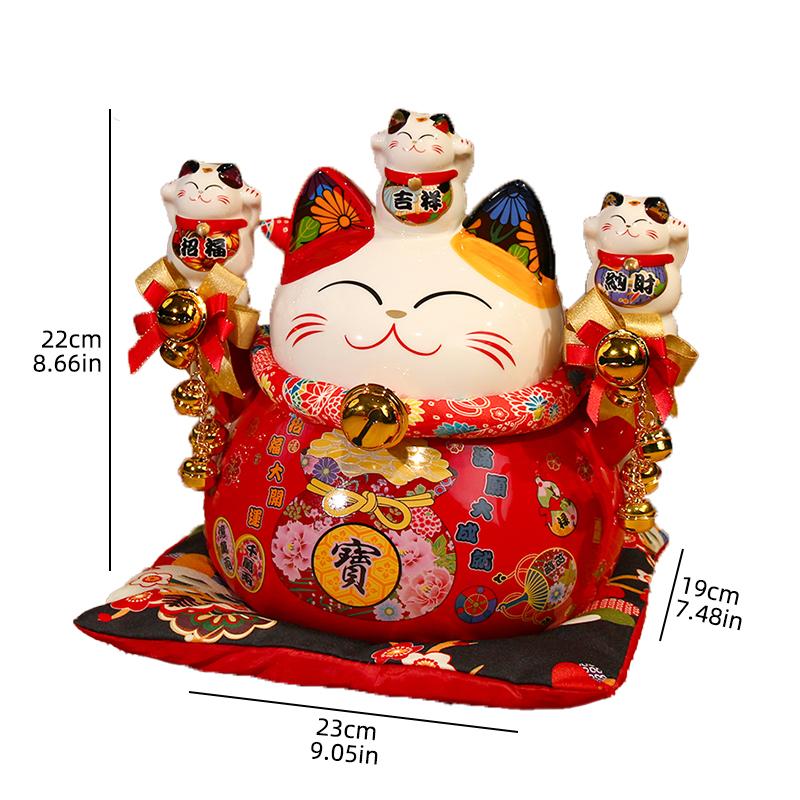 Japanische Keramik Glückskatze, Spardose, Geschenk zur Geschäftseröffnung für Glück und Wohlstand, Heimdeko Desktop-Ornament.