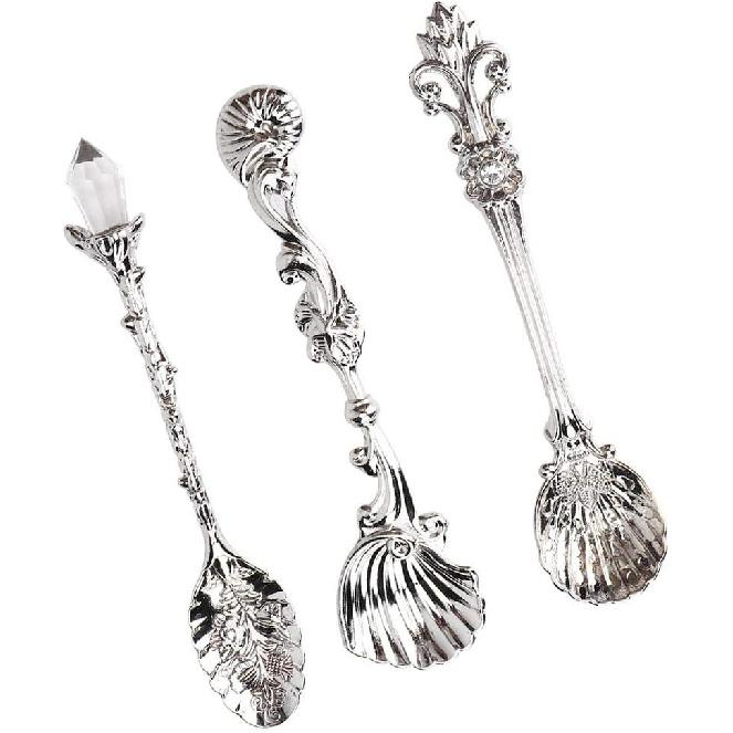 Fdit Vintage Coffee Spoons Set 3Pcs Dessert Spoons Royal Metal Carved Teaspoons for Kitchen Dining Bar and Tea Parties