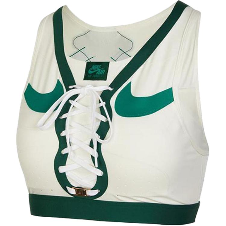 Nike Dri-FIT Swoosh Air Force 1 Logo Print Medium Support Sports Bra Women Underwear White Green DD1433-133