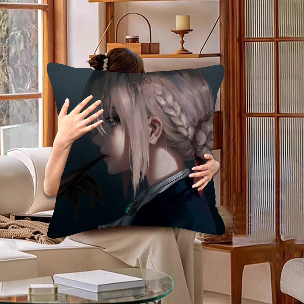 Anime Violet Evergarden Pillow Covers Cartoon Sofa Decorative Home Double-sided Printing Short Plush Cute Cushion Cover