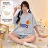 Summer Cute Cartoon Print Pajamas Set for Women Korean Gray Short Sleeve T Shirt+Shorts Sleepwear Female Casual Pyjamas Homewear