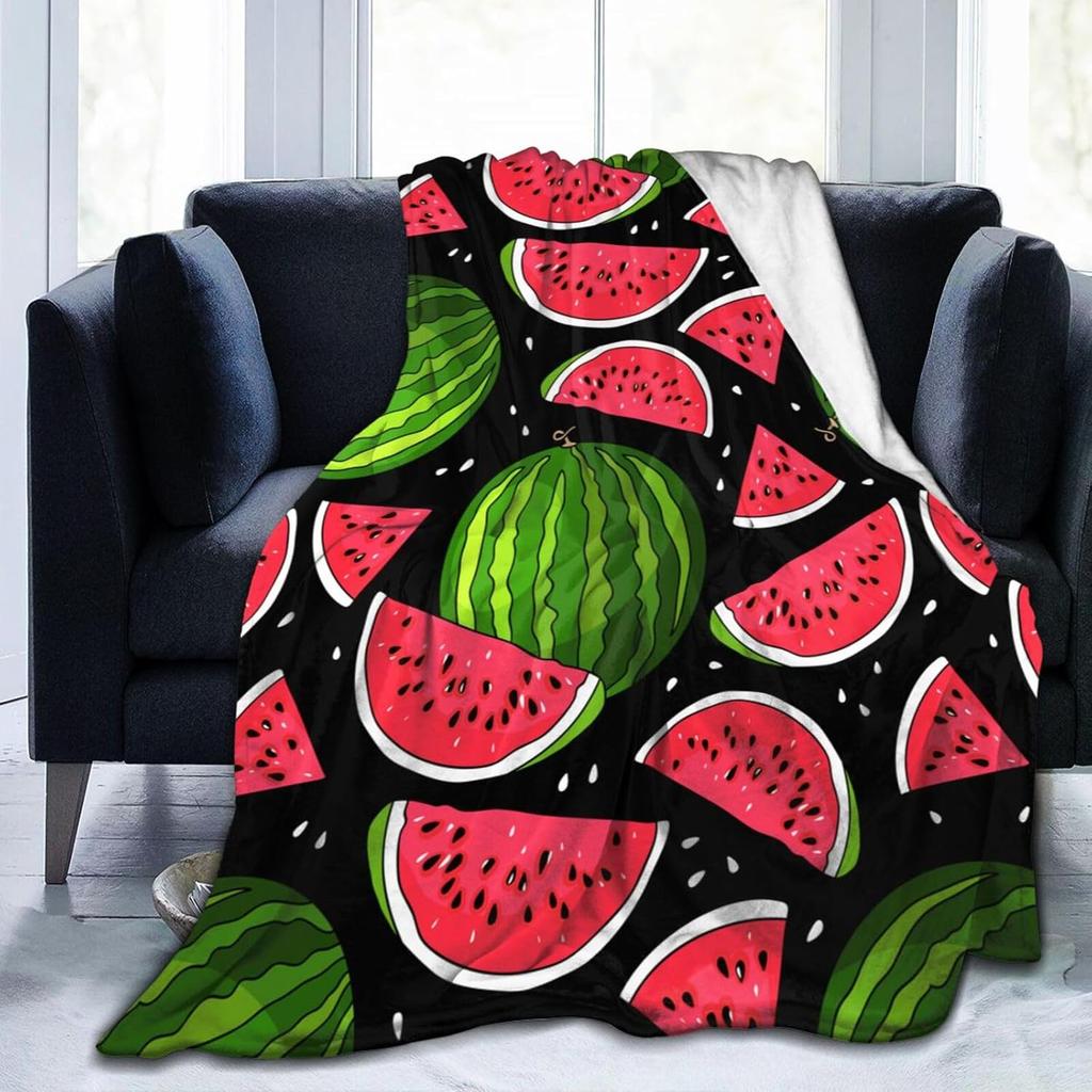 Fresh Fruits Pattern Throw Blanket Watermelon Cherry Flannel Blanket for Bed Sofa Couch Blanket King Queen Size Super Soft Warm