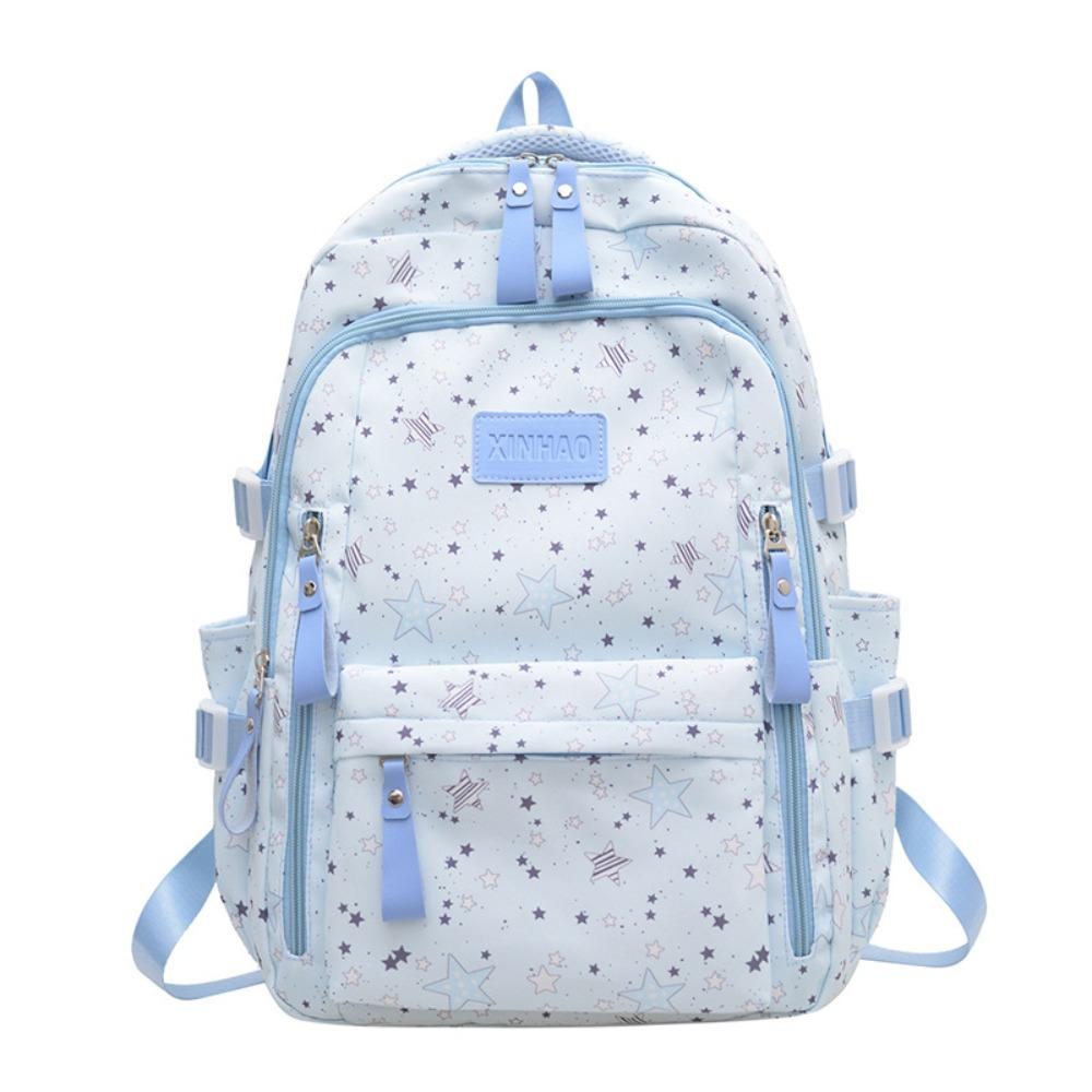 

Cute Print Star Backpack Lightweight Large Capacity Nylon Backpack Korean Style Cloth Students School Bag Daily синий