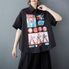 DIMANAF 2026 Dame Plus Size Ny Forår Sommer Bluse Print Kortærmet Afslappet Skjorte Løse Toppe Skjorter Bomuld