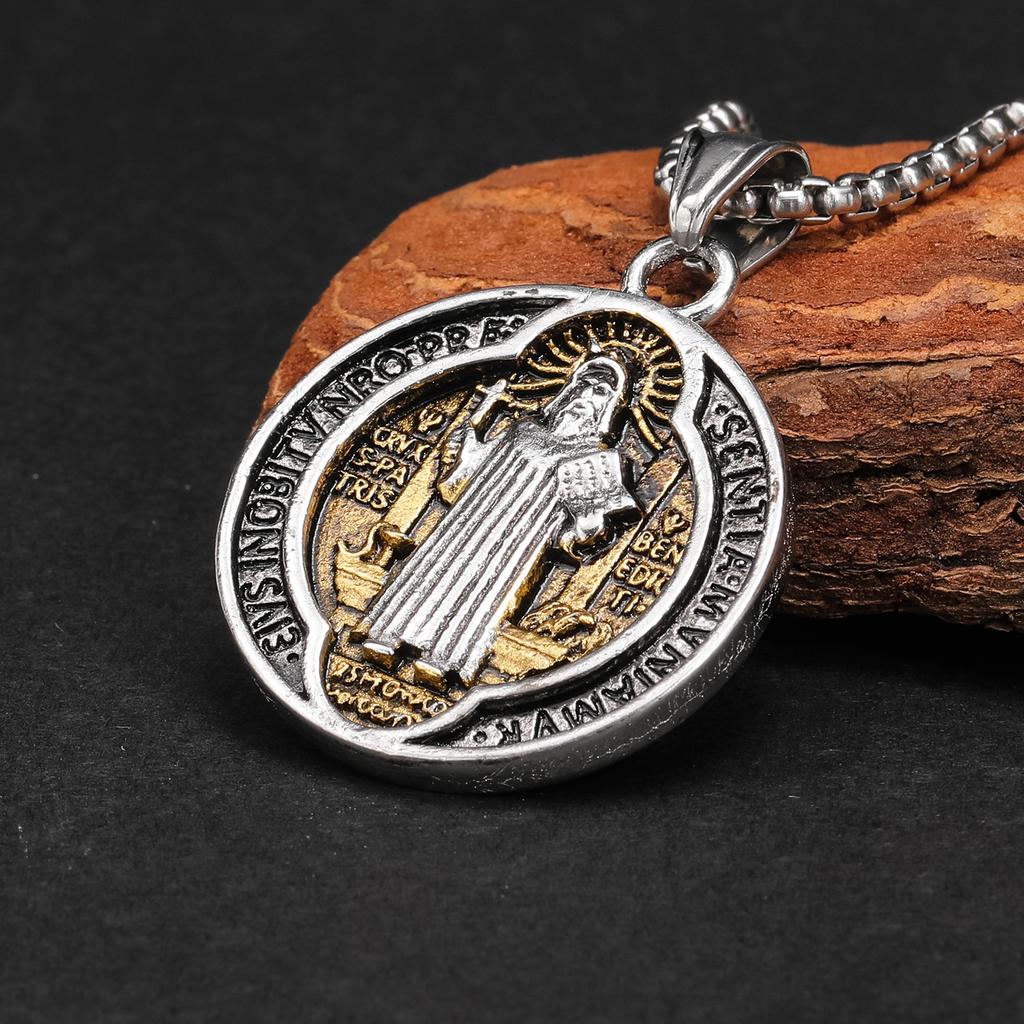 St.Benedict Exorzismus Edelstahl Zweiseitige Halsketten für Männer Zweiseitige Anhängerkette Kraftvolles Amulett Vintage Neu für Frauen Schmuck