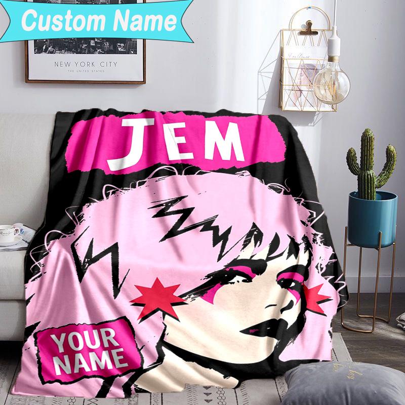 Custom Name Blanket Jem Anime Characters Blanket Bedding Blanket for Travel, Camping, Living Rooms, Offices, Sofas, Fan Christmas gift