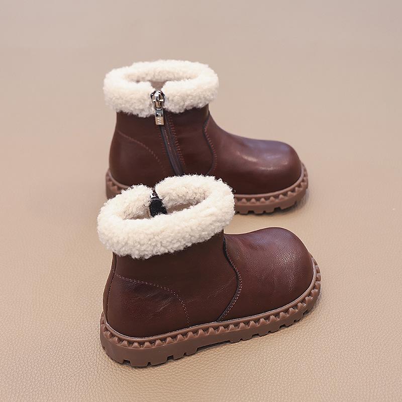 Girls Martin boots thermal velvet cotton boots 2025 winter new baby girl short boots soft sole children's two cotton leather boots