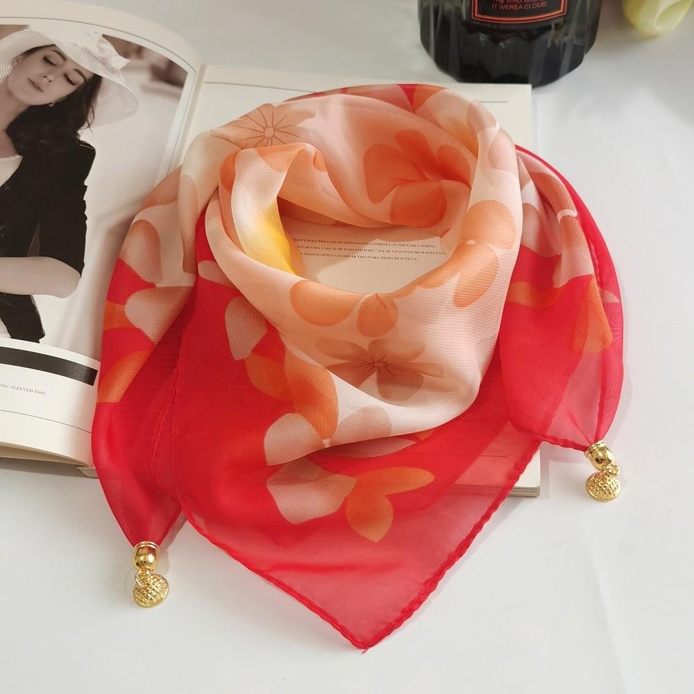 Luxury Silk Scarf Printed Small Square Scarf Fashion Magnetic Buckle Scarf For Women