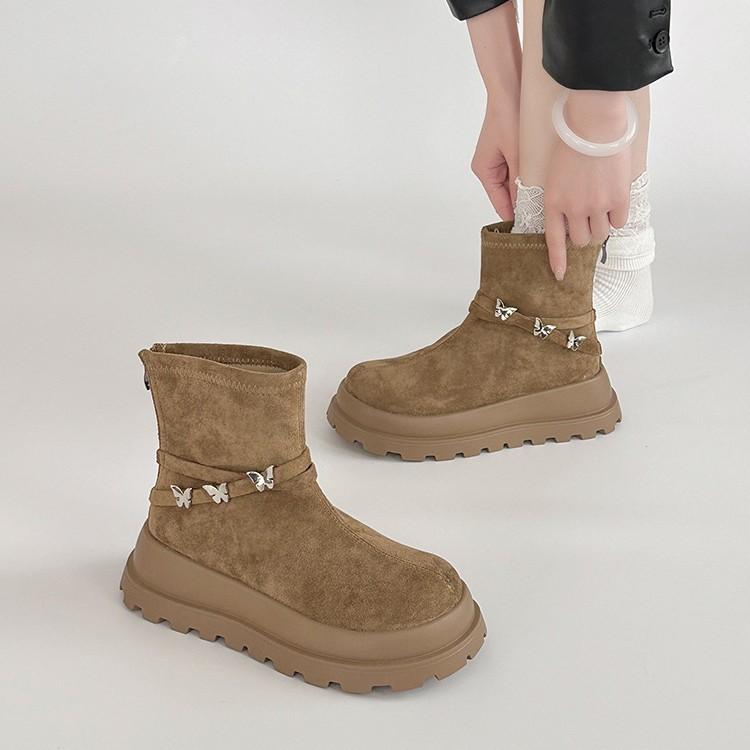 Retro style thick-soled heightening butterfly word with Martin boots women's 2025 new autumn and winter temperament fashion boots
