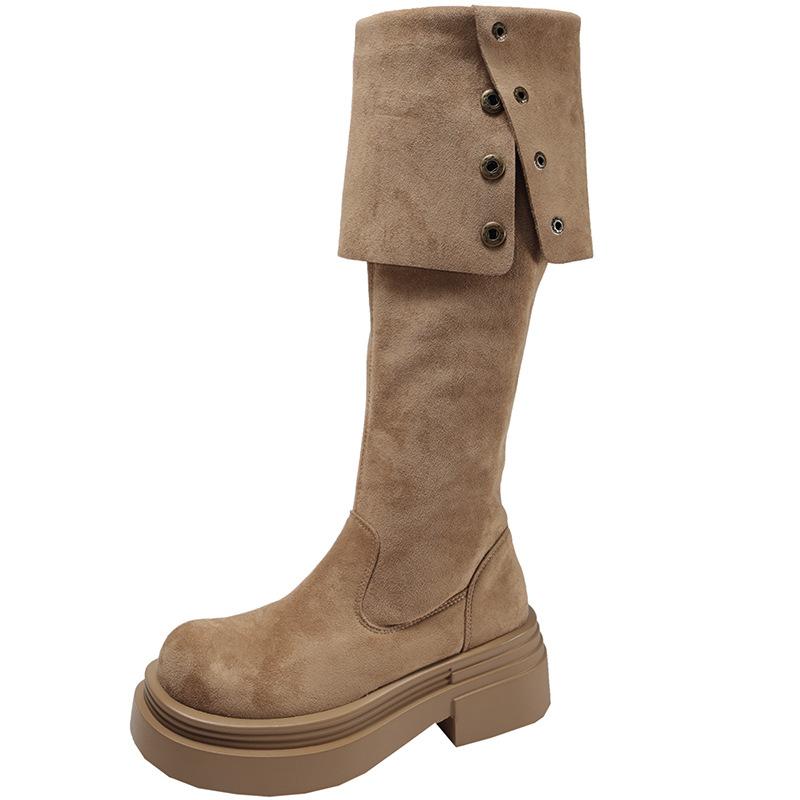 Fashion temperament retro knee thick-soled boots women's 2025 new autumn and winter thin small height-increasing knight boots