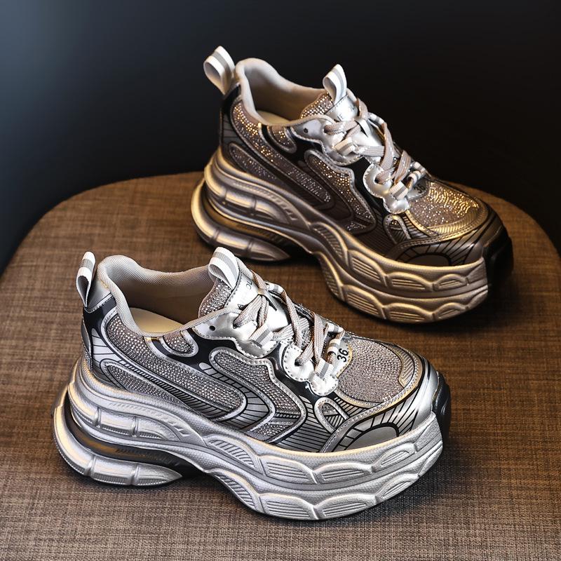 TW1279-2 Women's Thick Sole Rhinestone Dad Shoes - 2024 Versatile Autumn Fashion