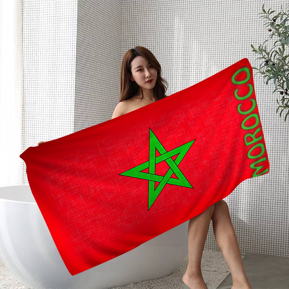 Morocco Map Flag Microfiber Beach Towel Absorbent Quick Dry Soft Yoga Swimming Resort Mountain Climbing Towel