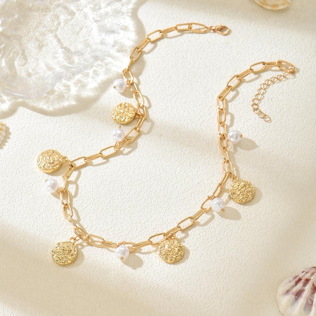 Minimalist Geometric Alloy Necklace With Artificial Pearl Pendant For Casual Women