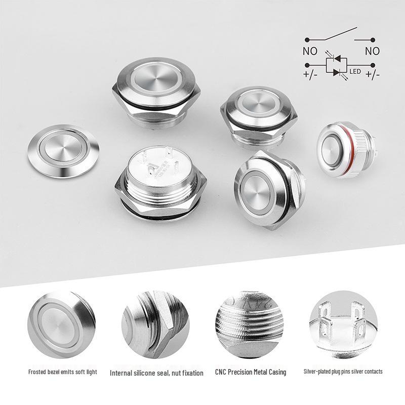 Lanbo Metal Tactile Push Button Switch, 16-22mm, High Current, Momentary, IP67, Lighted Reset.